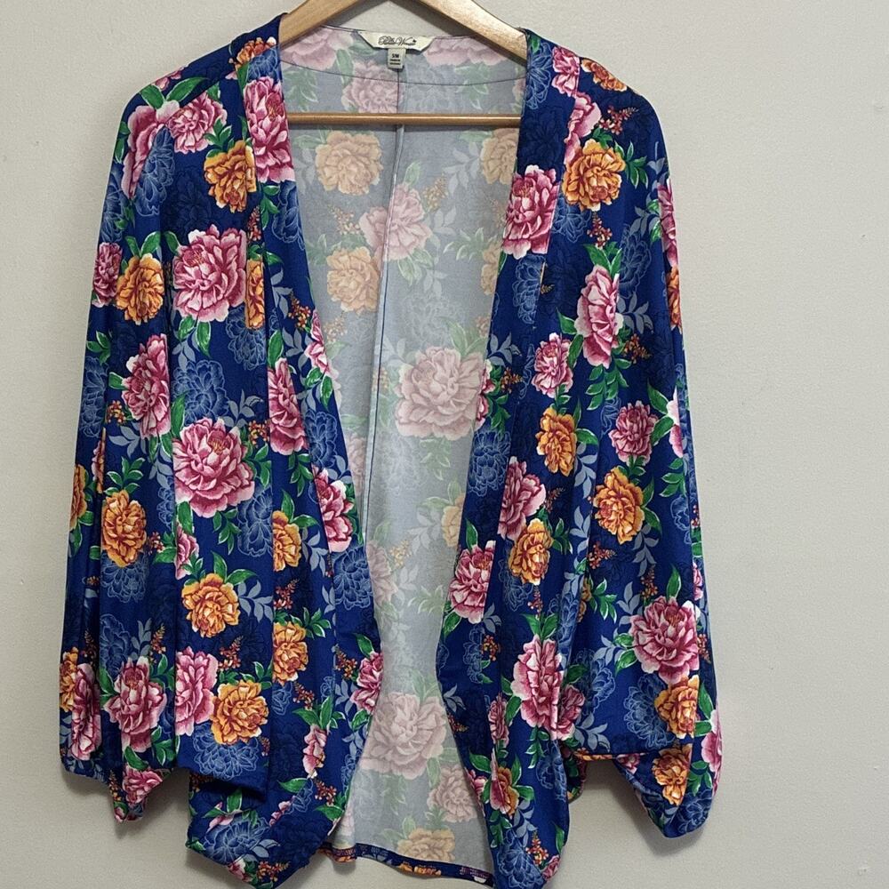 The Pioneer Woman Blue Floral Kimono Cardigan Open Front S/M Boho Duster